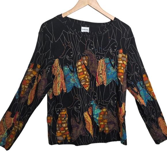Chico's VTG Womens Bohemian Mixed Media Art to Wear Outline Top SZ XL 16 NWT - Picture 2 of 10